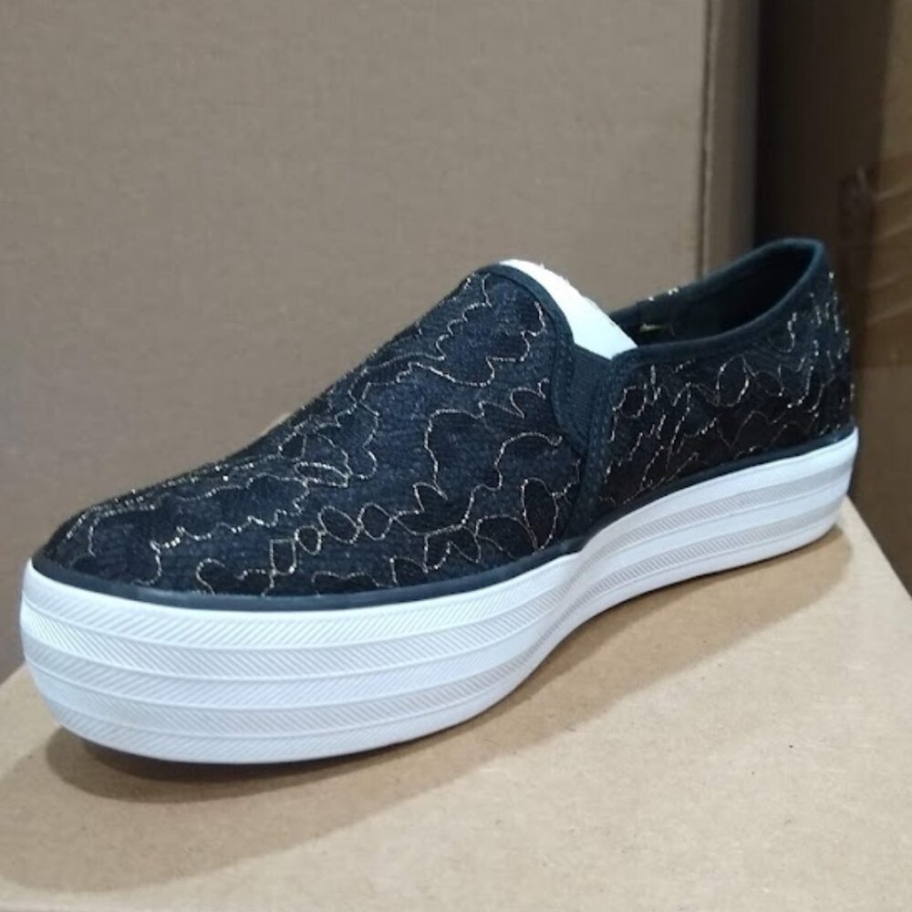 Keds Women's Triple Decker Slip On Sneaker, Black Lace, 8